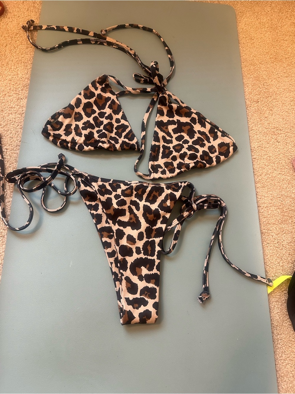 Leopard Print String Bikini Set - Tan & Black